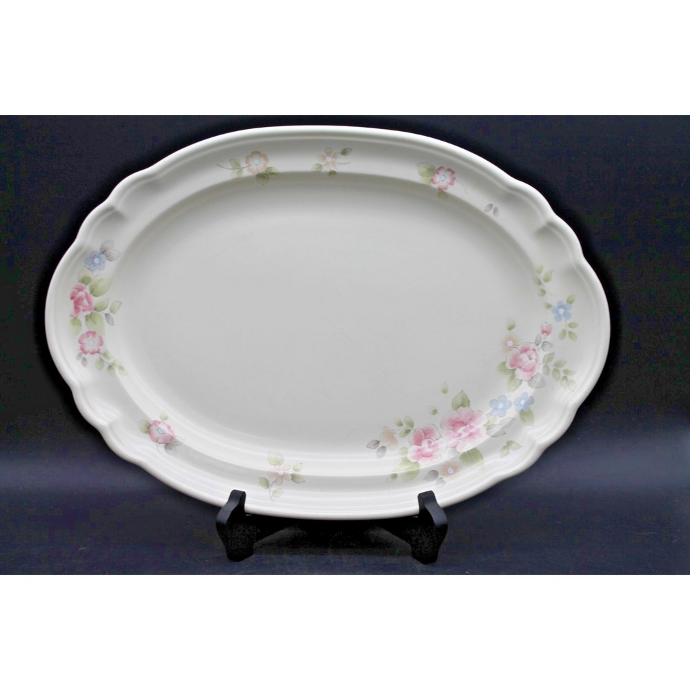 Vintage Pfaltzgraff Tea Rose Large 15" Oval Serving Platter Pink Floral USA